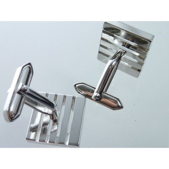 Vintage Cufflinks Rare Slotted Abstract Silver tone Retro - Picture 3 of 4